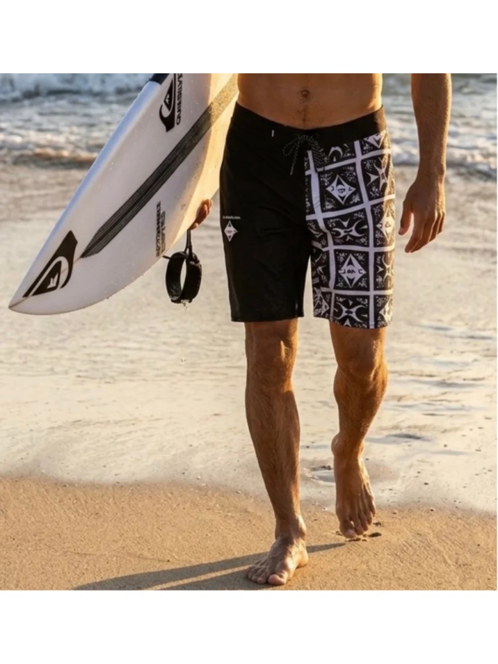 Men’s Quiksilver Highline Board Shorts size 31 Small Black White Geometric Swim